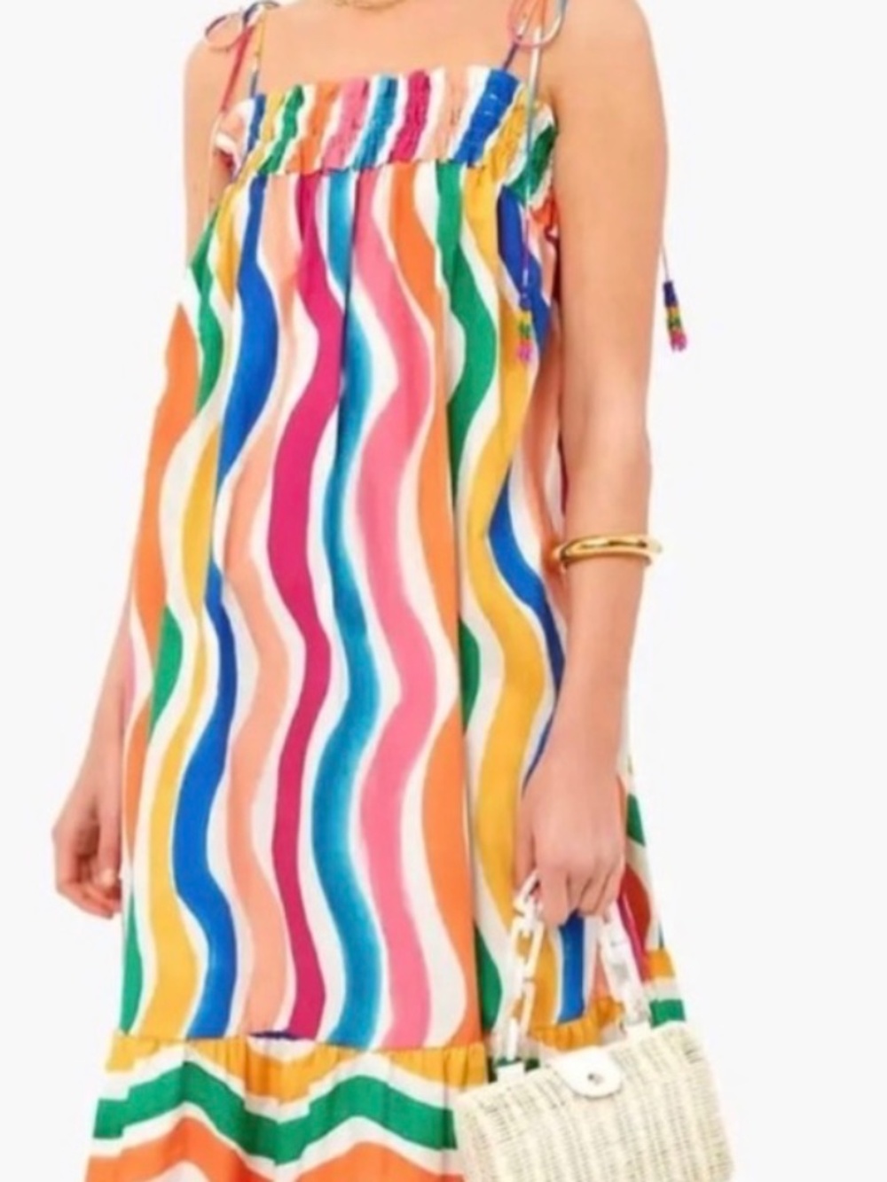 🌈 NWT FARM Rio Dancing Stripes Midi Dress XL | Colorful Rainbow Resort Dr